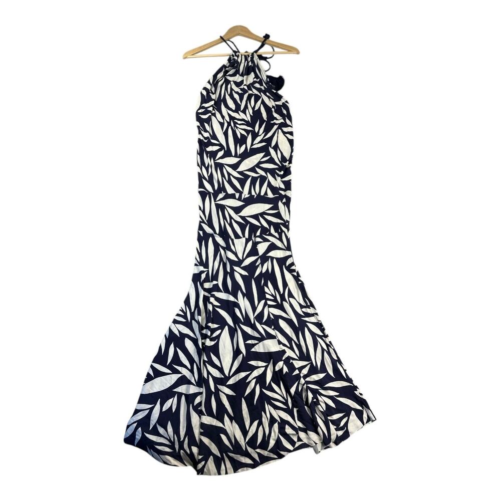 YaYa & Co Women's Open- Back Halter Maxi Dress Mermaid Style Sz Small Navy/White
